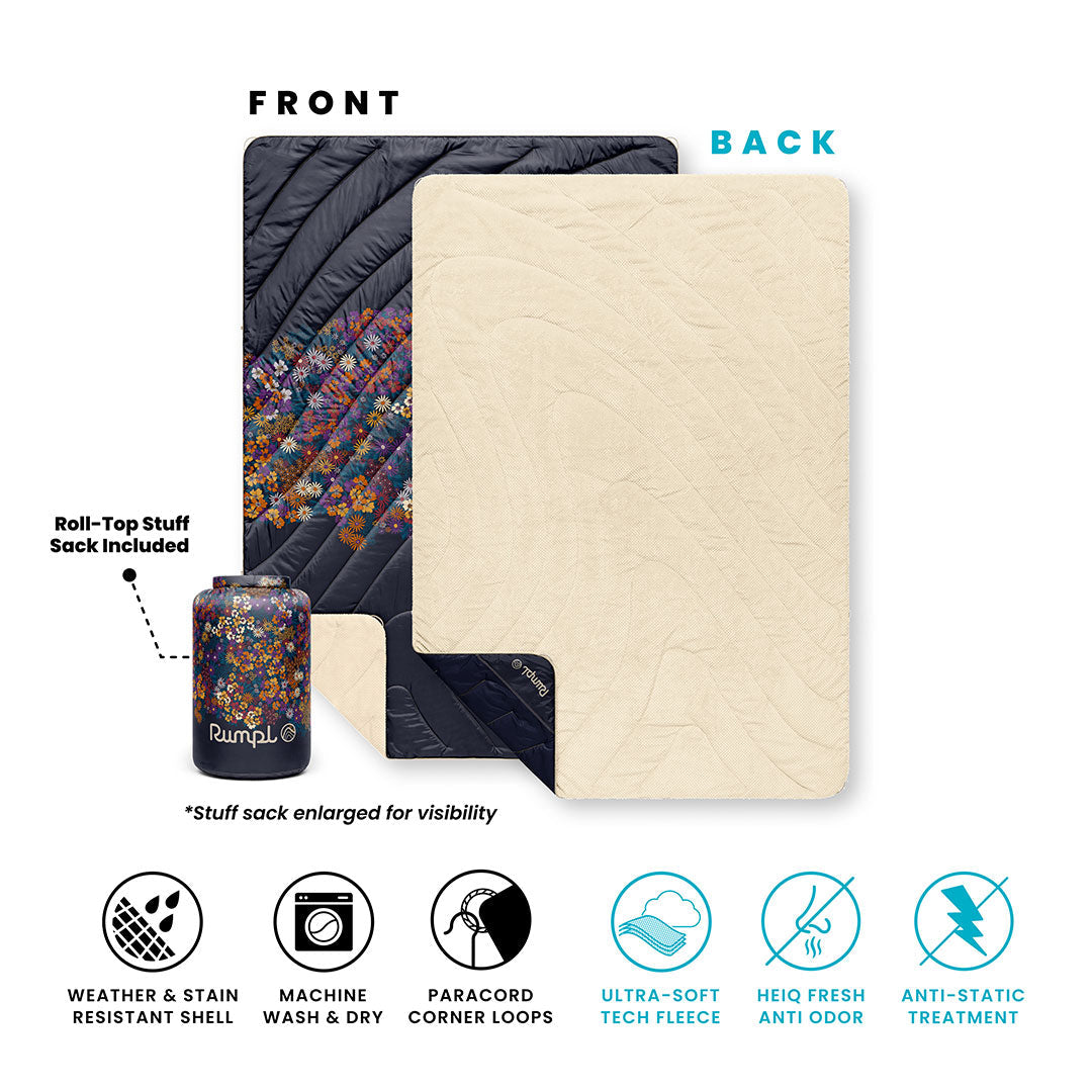 Fleece Puffy 2 Person Blanket - Midnight Bloom